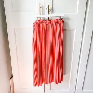 JCrew Coral Pleated Midi Skirt